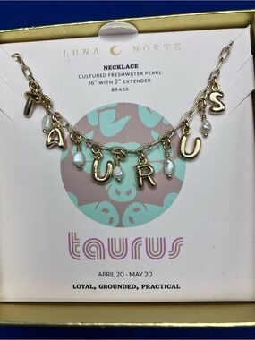 Luna Norte Necklace Duo—Gold Taurus Letter & Pearl Charm Necklace